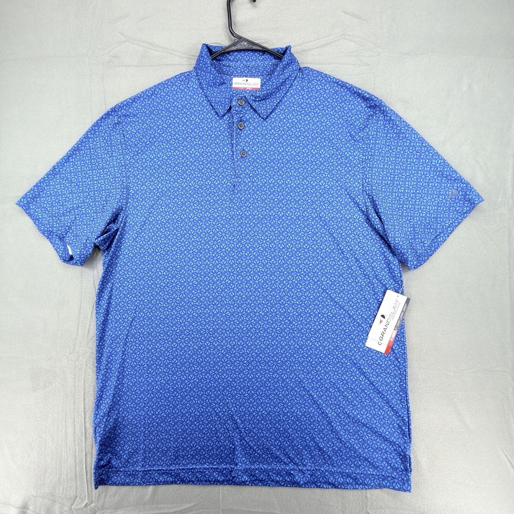 Grand Slam Performance Golf Polo Shirt Mens Large Blue Geometric On Course